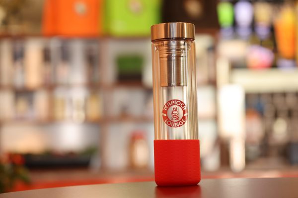 Double Wall Glass Bottle with Sleeve - Red